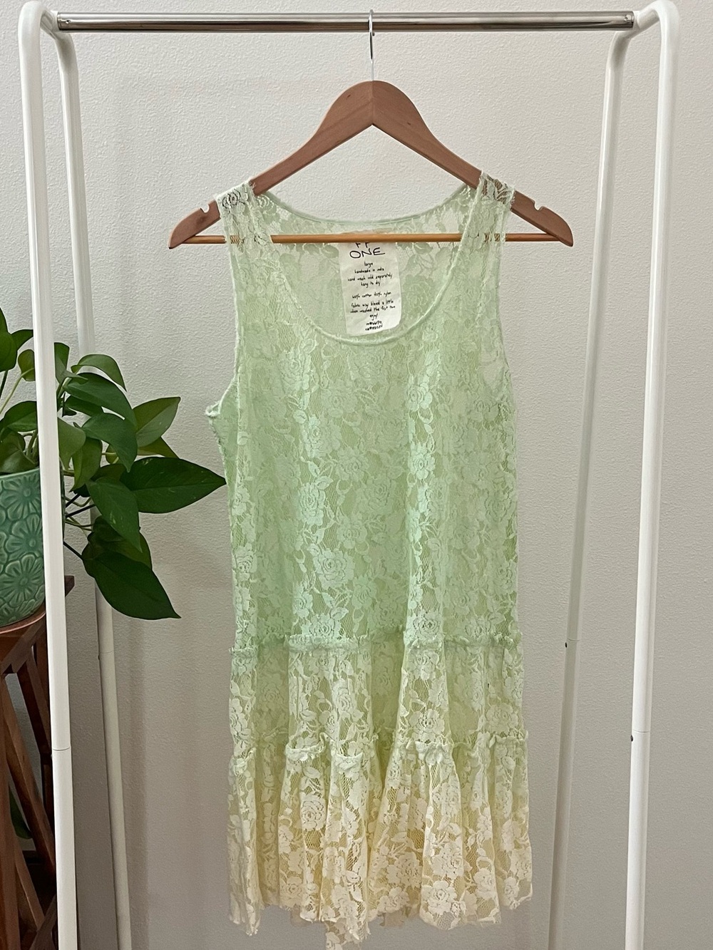 Free People Green Lace Tiered Sleeveless Dress, Size L